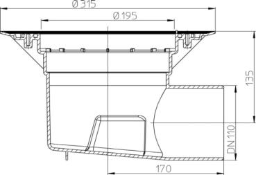 Perfektablaufkörper DN110 waagrecht mit Dichtflansch HL615K
